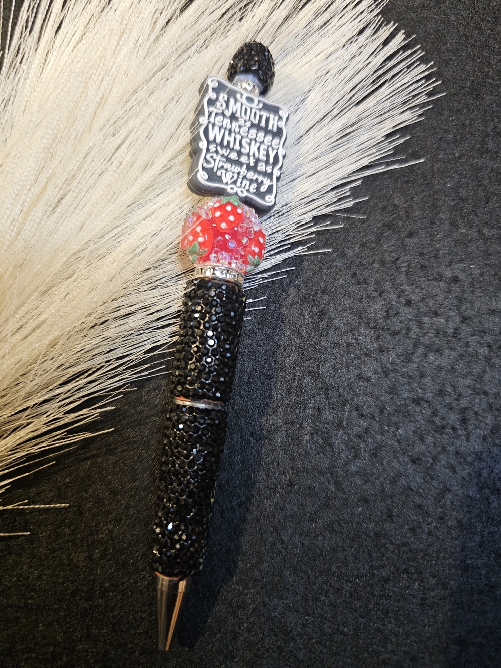 Strawberry Whiskey Luxe Beaded Pen | Rhinestone Black Statement Pen